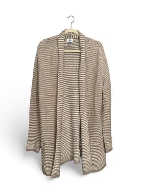 Old Navy Tan and White Striped Long Sweater Cardigan Women’s Size Medium